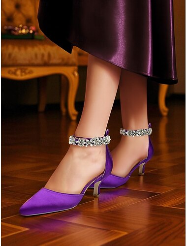  Women's Teal Satin Pointed Toe Heels with Crystal Floral Ankle Strap, Elegant High Heels for Cocktail Parties