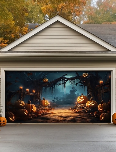  Halloween Κάλυμμα γκαραζόπορτας Μεγάλη Κρεμαστή Κολοκύθα 3D Σκοτεινό Πανκ Γοτθικό Πάρτι Για Υπαίθρια Χρήση Φόντα λήψης Εξώπορτα Διακοσμήσεις τοίχου πόρτα φόντο