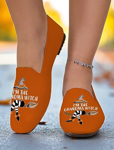  Γυναικεία πλεκτά slip-on παπούτσια με στάμπα "i'm the grandma witch" – ελαφριά casual παπούτσια για το Halloween για φθινοπωρινές γιορτές και καθημερινή χρήση