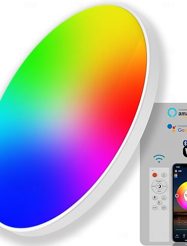  מנורת תקרה חכמה עם WiFi, גוף תאורה לתקרה RGB להתקנה שטוחה, 16 מיליון צבעים DIY, תואם לאלקסה גוגל הום, גופי תאורה לתקרה 2700k-6500k לחדר שינה וסלון