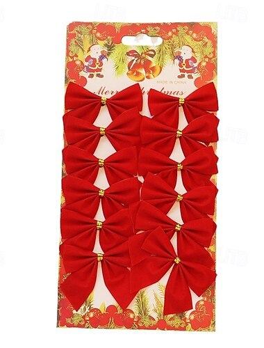  12 stk. juletrepynt, julesløyfer og snøfnuggpynt, gaveinnpakningssløyfer til juletre, krans og festdekor