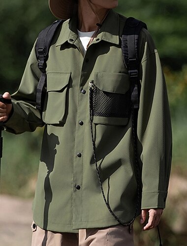  Per uomo camicia cargo Camicia da escursionismo Camicia impermeabile Manica Lunga Collo ripiegato Top Esterno Impermeabile Antivento Poliestere Nero Bianco Verde Tennis Golf Corsa