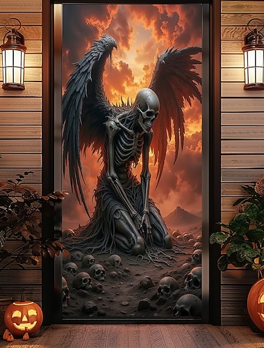  Dörrskydd Utomhus banderoller Skelett Dödsängel Psykedelisk Mörk punkgotik Fest Utomhus Bakgrundsfotografering Ytterdörr Väggveranda Heminredning