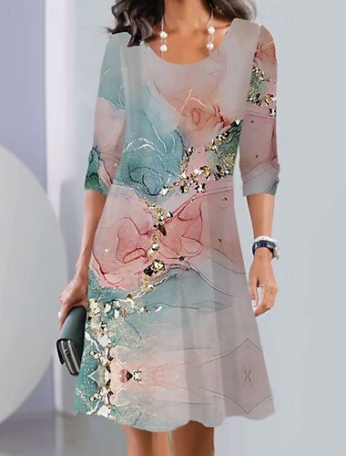  Női Midi ruha Virágos ruha Nyomtatott ruha Klasszikus Modern Szabadtéri Vakáció Szabadság Normál Virág Háromnegyedes Terített nyak Arcpír rózsaszín Sötétkék Medence Fukszia Ősz