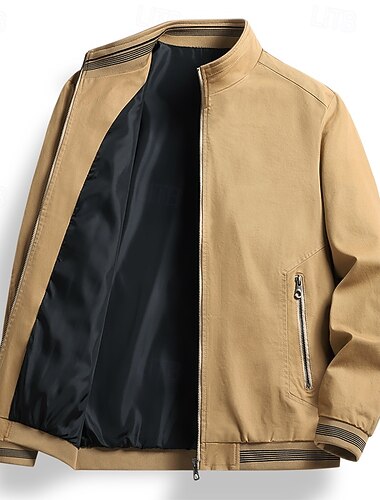  Ανδρικά Σακάκι Casual Jacket ΕΞΩΤΕΡΙΚΟΥ ΧΩΡΟΥ Διακοπές Ζεστό Φερμουάρ Τσέπη Φθινόπωρο Χειμώνας Σκέτο Μοντέρνα Κομψό στυλ street Όρθιος γιακάς Κανονικό Μαύρο Χακί Πράσινο Χακί Μπεζ Σακάκια