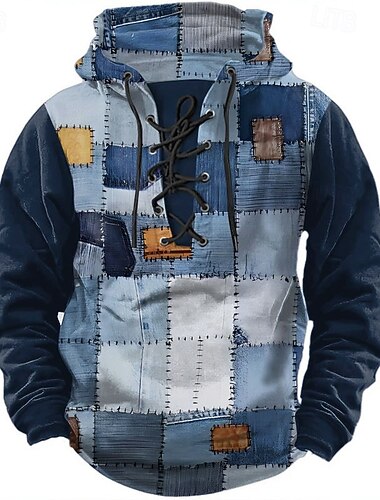  Per uomo Geometrico Felpe con cappuccio Moda Cool Manica Lunga Con Cappuccio Nero Blu Coulisse Patchwork Autunno Inverno progettista