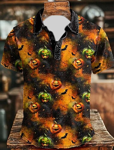  Halloween Ανδρικά Κολοκύθα Νυχτερίδα Πόλο Κοντομάνικο Μπλουζάκια πόλο Πουκάμισα με γιακά Βίντατζ Καθημερινό Σκούρο Ένδυση γυμναστικής και άθλησης Καθημερινά Ρούχα Ρούχα Φεστιβάλ 3D εκτύπωση Κουμπιά
