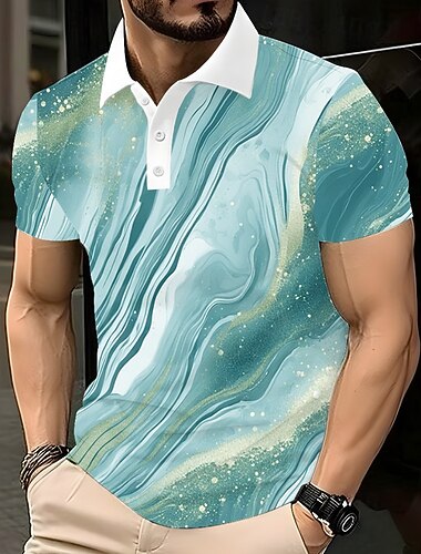  Voor heren Abstract Meetkundig Polo Korte mouw Poloshirt Revers Casual Sportkleding Alledaagse kleding 3D-afdrukken Knop Zomer Meerblauw Paars Donkergrijs