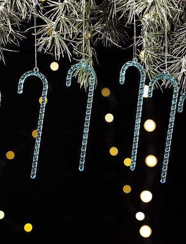  クリスマスツリー用アクリル製キャンディケインオーナメント6個、透明クリスタル製つらら型ペンダント、クリスマスツリーやホリデーパーティー用のカラフルな吊り下げデコレーション。