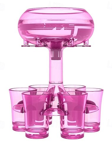  Dispenser och hållare för 6 shotglas i akryl med koppställ, hållbart droppfritt hällglas för sex koppar, perfekt bartillbehör, whisky, vodka, presentset