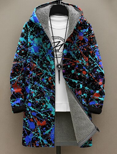  Herren Grafik Graffiti Wintermantel Fleecejacke Mantel Thermowarm Bequem Lässig Alltagskleidung Reißverschluss Tasche 3D-Druck Herbst Winter Mit Kapuze Langarm Gelb Blau Amethyst