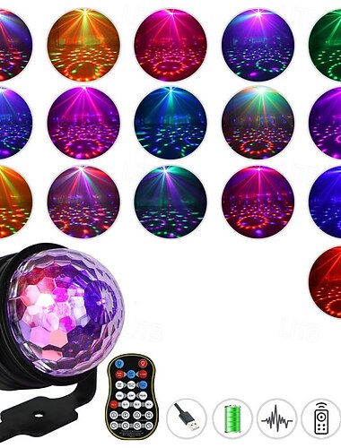  Bärbara ljudaktiverade festlampor inomhus uppladdningsbara batteridrivna/usb dj discokula stroboskoplampor för bilrum vuxna presenter nyårsafton festtillbehör juldekorationer