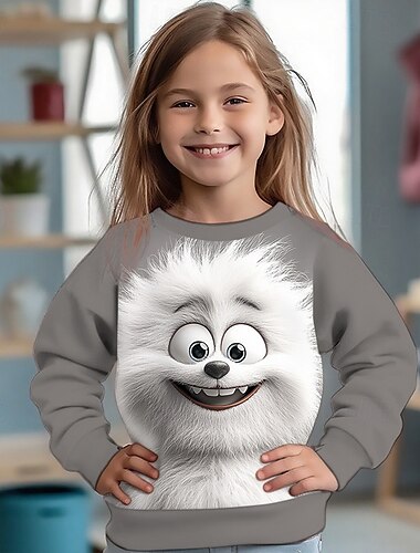  女の子 3D 動物 スウェットシャツ 長袖 春 秋 ファッション ベーシック 子供 4〜12年 クルーネック アウトドア カジュアル 日常 レギュラー