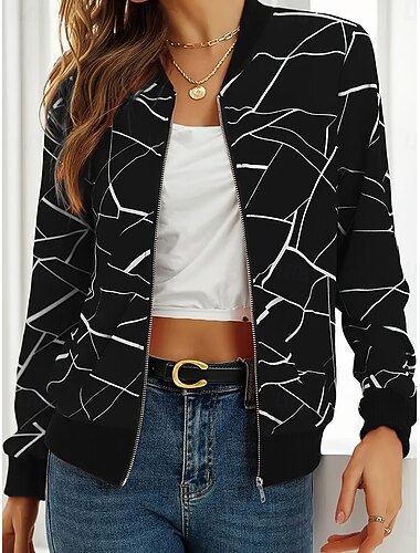  Per donna Giacca Casual Caldo Asciugatura Rapida Cerniera Tasca Moda Quotidiano Casual Astratto Vacanza Casuale Quotidiano Regolare colletto da baseball Vestibilità regolare Manica Lunga Capispalla