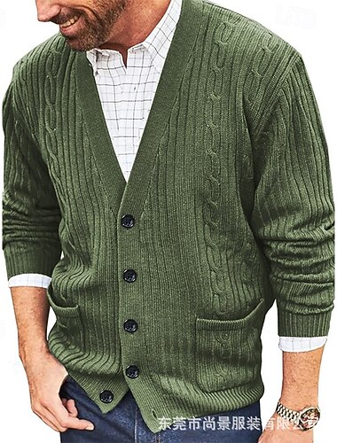  Homme Pull Robe pull Gilet Cardigan Pull Tricoté Torsadé Tricoter Hauts Réguliers Tricoté A côtes Uni Col en V Vacances Mode Occasionnel Tenue quotidienne Vêtement Tenue Automne Hiver Vert M L XL