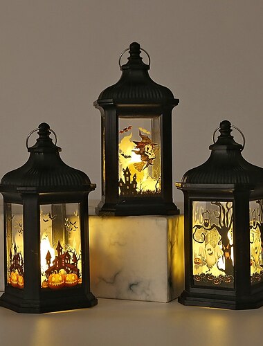  1 bougie électronique à LED d'Halloween 13,6 x 6,3 cm, lumière du vent fantôme du château de sorcière, veilleuse d'Halloween pour chambre à coucher de restaurant intérieure et extérieure, batterie