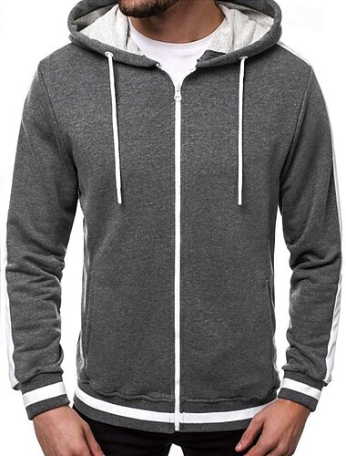 Herr Huvtröja Huvtröja med dragkedja Vinrött Svart Marinblå Ljusgrå Mörkgrå Huva Slät Lappverk Färgblock Sport & Utomhus Ledigt Dagligen Streetwear Häftig Sportkläder Höst Vår & Höst Kläder Pull