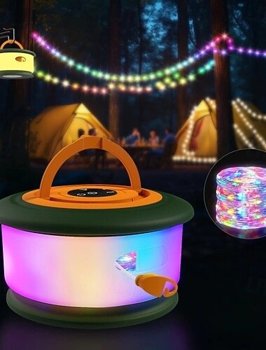  キャンプ用ストリングライト、2 in 1充電式テントライトストリング、19種類の照明モード、クイックストレージ、寝室や庭の装飾に最適なポータブルLEDランプ、クリスマスキャンプの必需品
