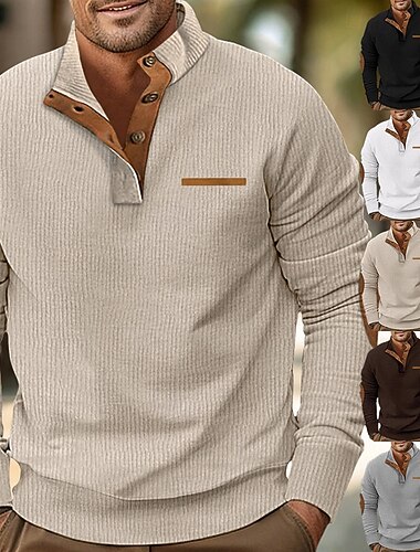  Homme Sweat-shirt Abricot Noir Blanche Vin Vert Véronèse Col montant Bloc de Couleur Patchwork Sport & Loisir Quotidien Fête Polyester Velours côtelé Streetwear Basique Occasionnel Printemps Automne