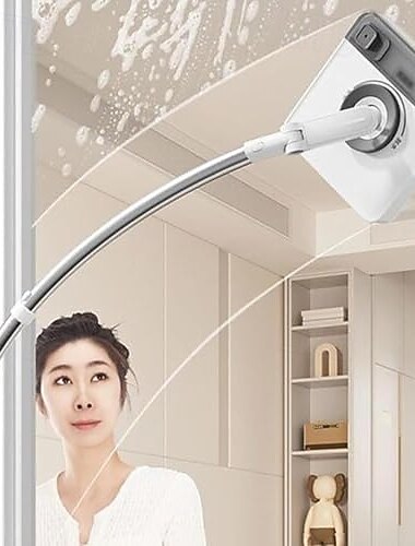  長いハンドル付きの湾曲した窓掃除用ブラシ - ガラスドア、車、家の床用の延長ロッド付きの多目的スクイジーツール