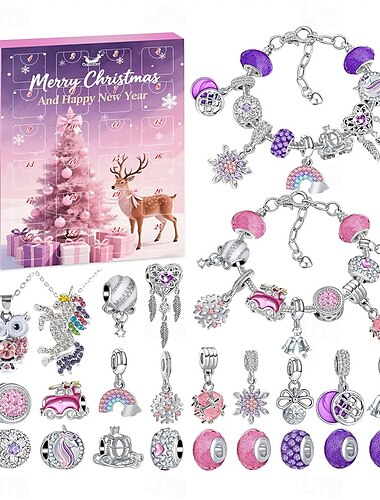  Christmas Advent Calendar Bracelets 2025 for Girls, 24 Days DIY Jewelry Making Kit with 22 Charm Beads and 2 Adjustable Bracelets, Xmas Countdown Gift for Kids Teens Women