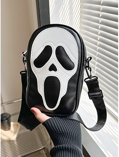  Halloween-schoudertas met spookgezicht voor dames - imitatieleren schoudertas met enge details voor cosplay, kostuumfeesten en dagelijks casual gebruik