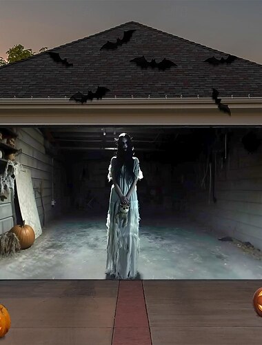  Κάλυμμα πόρτας γκαράζ για το Halloween, ανατριχιαστικό κορίτσι σε στοιχειωμένο γκαράζ, πανό, σκηνή φαντασμάτων τρόμου, φόντο, ταπισερί για τρομακτική εξωτερική διακόσμηση