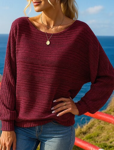  Dam Tröja med pullover Casual Toppar Flädermus ärmar Överdelar Fritids- Höst Solid färg Mode Utomhus Resor Sportkläder Sportkläder Svart Vinröd Kaki