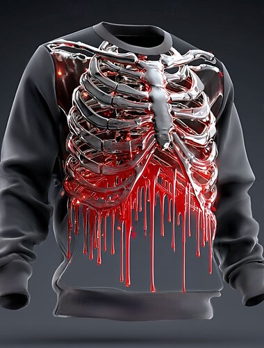  Halloween Per uomo 3D Scheletro Felpa Punk Festa Girocollo Vacanza Giallo Rosso Girocollo 3D Tutte le stagioni progettista