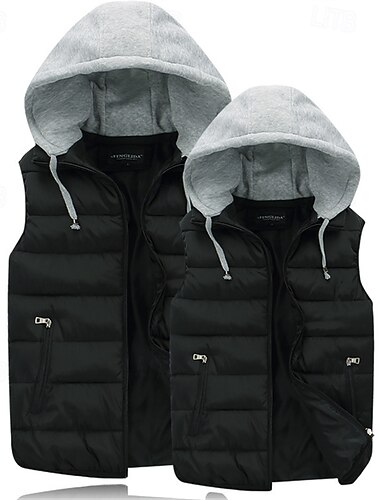  בגדי ריקוד גברים אפוד פאפר וסט Gilet חופשה יומי פגישה (דייט) אופנתי יום יומי חורף כיס פוליאסטר שמור על חום הגוף נוח צבע אחיד רוכסן עם קפוצ'ון רגיל שחור אודם כתום כחול כהה אֵפוֹד