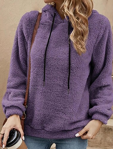  Dame Dobbel Fuzzy Genser Genser med hette Tykk Varm Snorer Langermet sport Helfarge Topper Til Utendørs Reise Ferie Sportsklær
