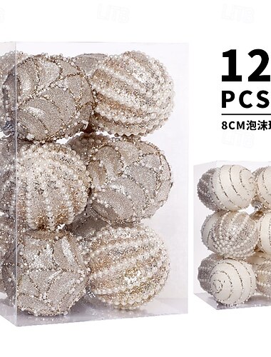  クリスマスツリーボールオーナメント12個、8cm/3.15インチのクリスマスデコレーション、ビーズペイントフォームハンギングセット、ホリデーのお祝いに最適なクリスマスツリーデコレーション。