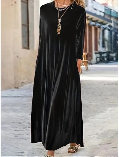  Per donna Abito maxi Abito da laurea Abito a Tubino Festa Compleanno Formale Matrimonio Feste Ufficio Vestibilità comoda Semplice Manica Lunga Girocollo Nero Rosso Viola Verde Primavera Autunno