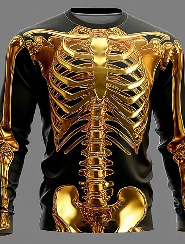  Halloween Ανδρικά 3D Μεταλλικό Σκελετός Μπλουζάκι Μακρυμάνικο Κοντομάνικη μπλούζα 3D εκτύπωση Στρογγυλή Ψηλή Λαιμόκοψη Πουκάμισο Μοντέρνα Εξωγκωμένος Δρόμος Causal Καθημερινά