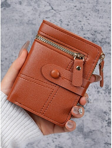  Petit portefeuille à deux volets pour femme avec poche zippée pour la monnaie – Porte-cartes en similicuir pour dames, adolescentes et filles – Accessoire compact et élégant pour un usage quotidien et en voyage