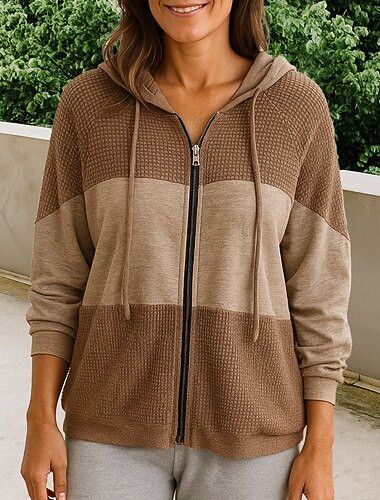  Dames Sweatshirt met rits Jack met capuchon Trekkoord Lange mouw Kleding Bovenlichaam Sportkleding Kleurenblok Voor buiten Reizen Sportief Sportkleding Sportkleding Zwart Blauw Groen