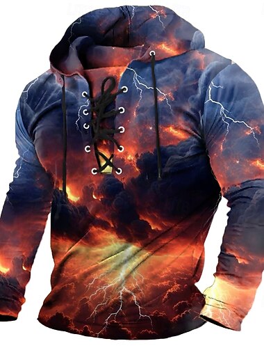  Per uomo 3D Fiamma Felpa con Cappuccio Felpa Moda Cool Manica Lunga Girocollo Feste Viaggio Abbigliamento casual alla moda Giallo Rosso Coulisse Autunno Inverno progettista