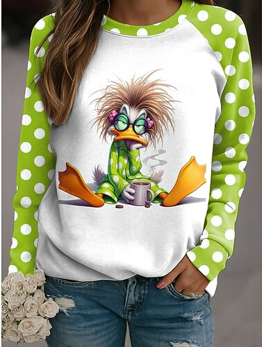  Damen Pullover Grafik Tiermotiv Lässig Langarm Rundhalsausschnitt Normale Oberteile Lässig Rosa Rote Grün Frühling Herbst Winter