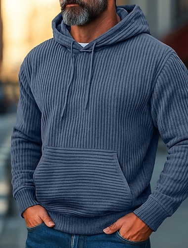  Herren Kapuzensweatshirt Kord Pullover Kapuzensweatshirt Marineblau Blau Kamel Orange Braun Mit Kapuze Einfach Strukturiert Sport & Outdoor Lässig Täglich Streetwear Cool Sportbekleidung Herbst Winter