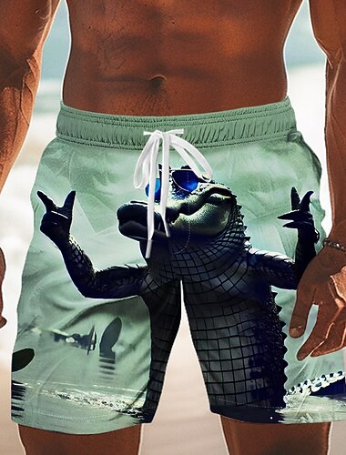  Homens Animal Crocodilo Engraçado Calção Justo de Natação Shorts de Natação Bermuda de Surf Cintura Média Havaiana Ao ar livre Férias Dia a Dia Bolsos laterais Forro de malha Cintura elástica com