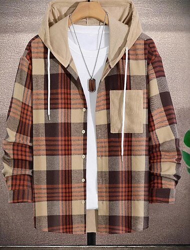  Per uomo Giacca-camicia Giacca camicia Giacca invernale Plaid Vacanza Abbigliamento quotidiano Nero Rosso Blu Cachi Manica Lunga Con Cappuccio Autunno Inverno Abbigliamento Coulisse