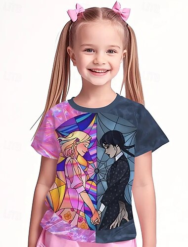  Camiseta gótica con estampado de los Miércoles Addams, linda camiseta de verano de manga corta transpirable para Halloween.