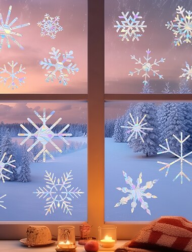  Naklejki na okna z motywem płatków śniegu do dekoracji szklanych okien, opalizujące, statyczne naklejki na okna z motywem płatków śniegu do świątecznej dekoracji okien