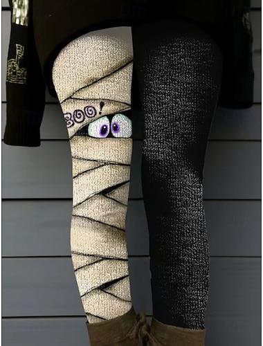  Dame Leggings Ferie Årgang Mote Full lengde Høy MidjePantsHalloween Grafisk Hodeskaller Monster Printer Myk Pustende Elastisk utendørs Feriereise Gate Mørkegrå Lysebrun Oransje Lysegrå Sommer Vår