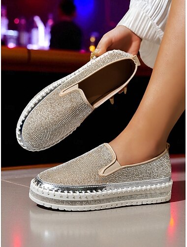  Dames instapsneakers met strass steentjes, sprankelende casual feestschoenen voor uitgaansgelegenheden en cluboutfits