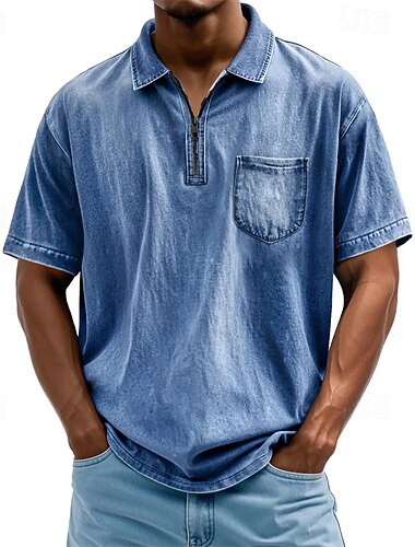  Hombre Camisetas polo Polo con media cremallera Ropa Cotidiana Cita Cremallera de un cuarto Manga Corta Moda Básico Plano Cremallera Bolsillo Verano Ajuste regular Negro Rosa Azul Real Azul Piscina