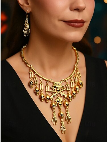  Set di collane da donna con teschio e scheletro di Halloween - delicato ciondolo con teschio e ossa - perfetto per feste e costumi di Halloween