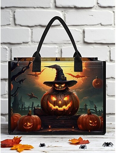  Dámská nákupní taška s motivem dýně a strašidelného domu na Halloween – velká opakovaně použitelná nákupní taška s kapsou na zip a pevnými rukojeťmi, gotický styl na koledování, kostýmní večírky a každodenní použití