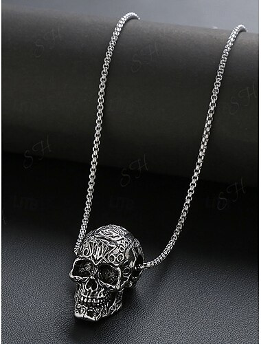  Heren Halloween Gothic Skull Hanger Ketting - Vintage Gesneden Legering Ketting Sieraden voor Feesten, Cosplay en Dagelijkse Punk Stijl