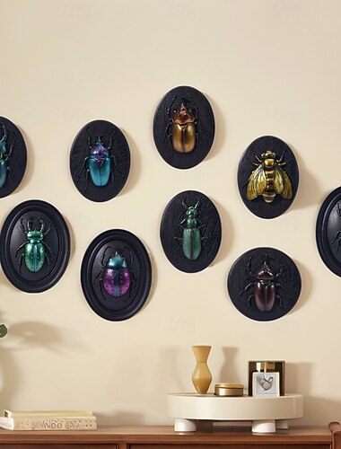  Decoración de pared de escarabajo colorido, adorno de insecto de resina pintado a mano, múltiples estilos, colgante de pared para el hogar hecho a mano, coleccionable para entusiastas de los insectos,